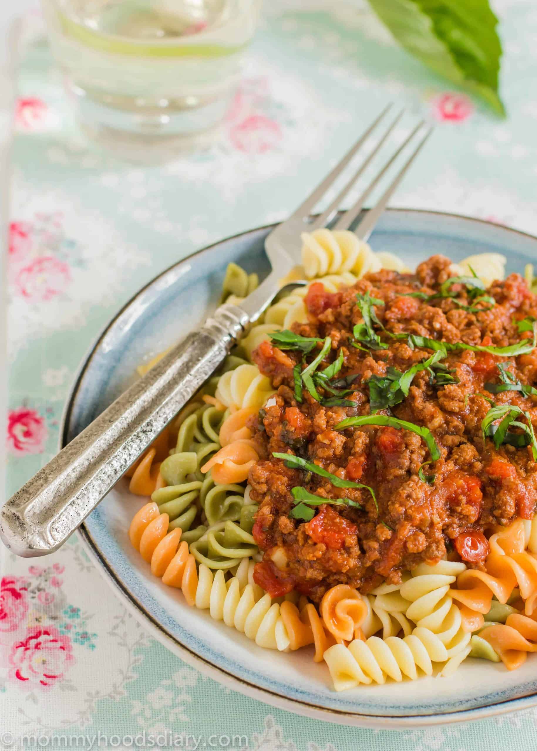 Bowl of pasta with Bolognese Sauce
