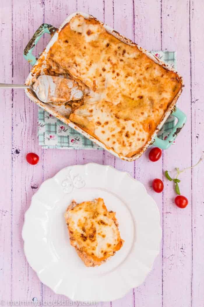 venezuelan pasticho in a baking dish.