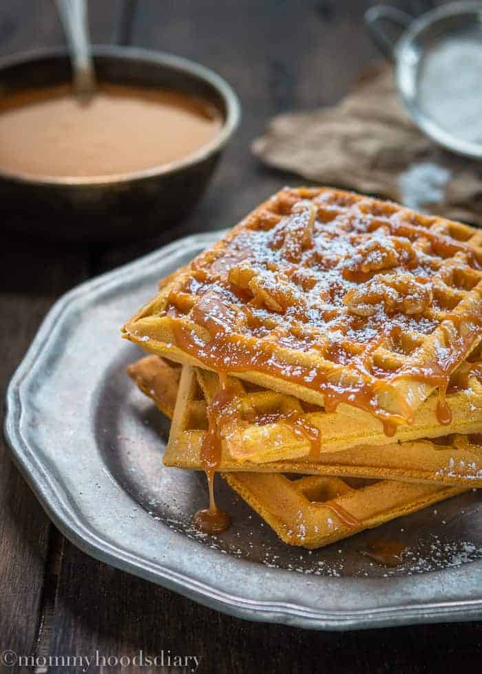 Egg Free Pumpkin Waffles with Salted Caramel Sauce - Mommy's Home Cooking