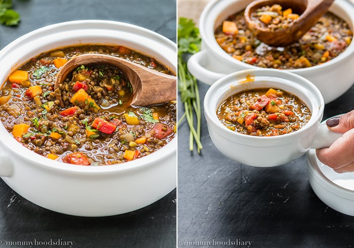  Lentils and Roasted Tomato Stew | A filling, comforting, healthy, and simply perfect Beluga and Red Lentil Stew with Roasted Tomatoes and Butternut Squash, that can be made in less than 30 minutes!! mommyshomecooking.com 