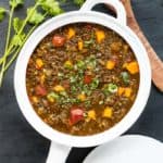 Lentils and Roasted Tomato Stew | A filling, comforting, healthy, and simply perfect Beluga and Red Lentil Stew with Roasted Tomatoes and Butternut Squash, that can be made in less than 30 minutes!! mommyshomecooking.com