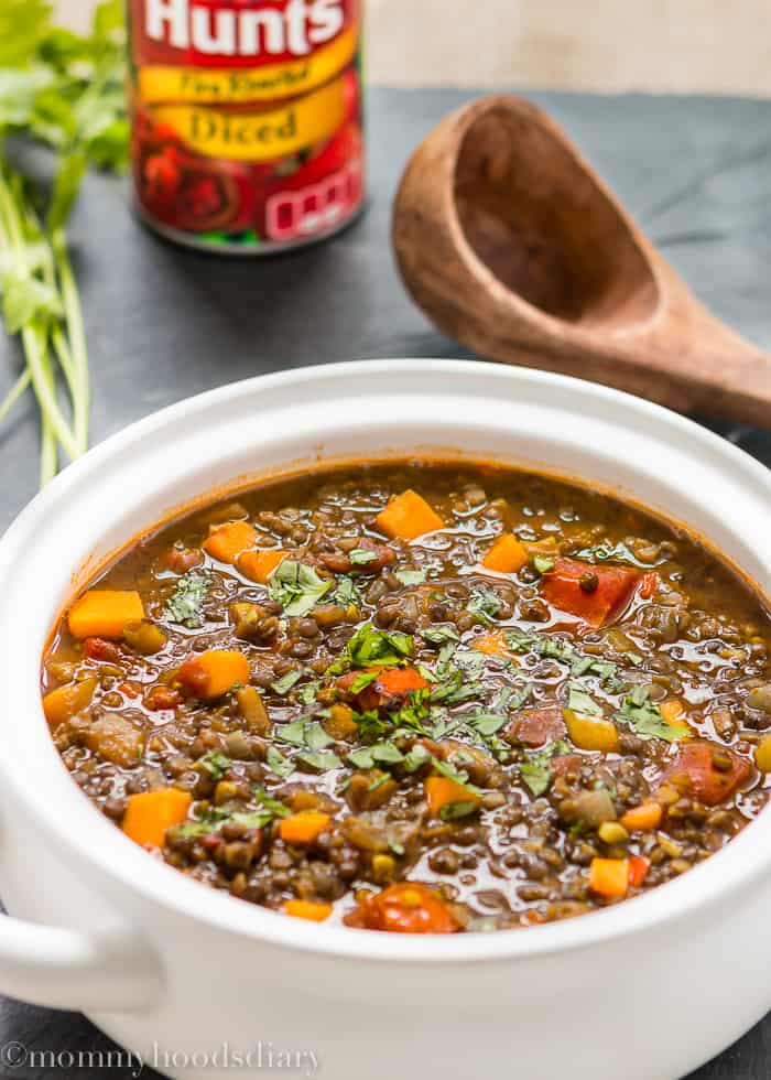  Lentils and Roasted Tomato Stew | A filling, comforting, healthy, and simply perfect Beluga and Red Lentil Stew with Roasted Tomatoes and Butternut Squash, that can be made in less than 30 minutes!! mommyshomecooking.com 