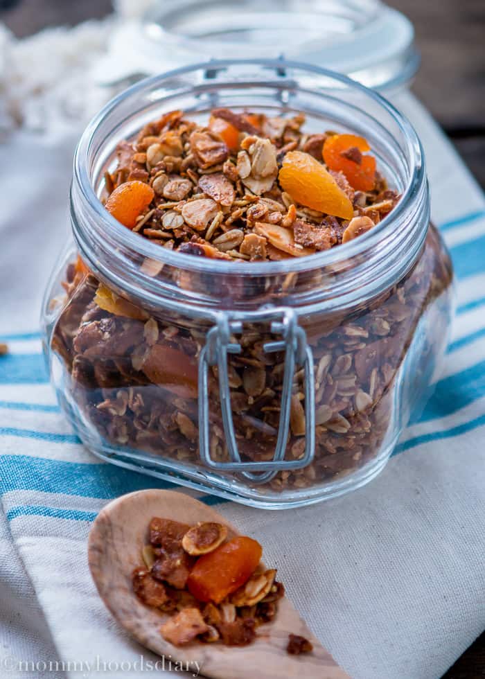 This Coconut Apricot Granola recipe is so easy to make and so delicious that you'll never buy granola again. https://mommyshomecooking.com