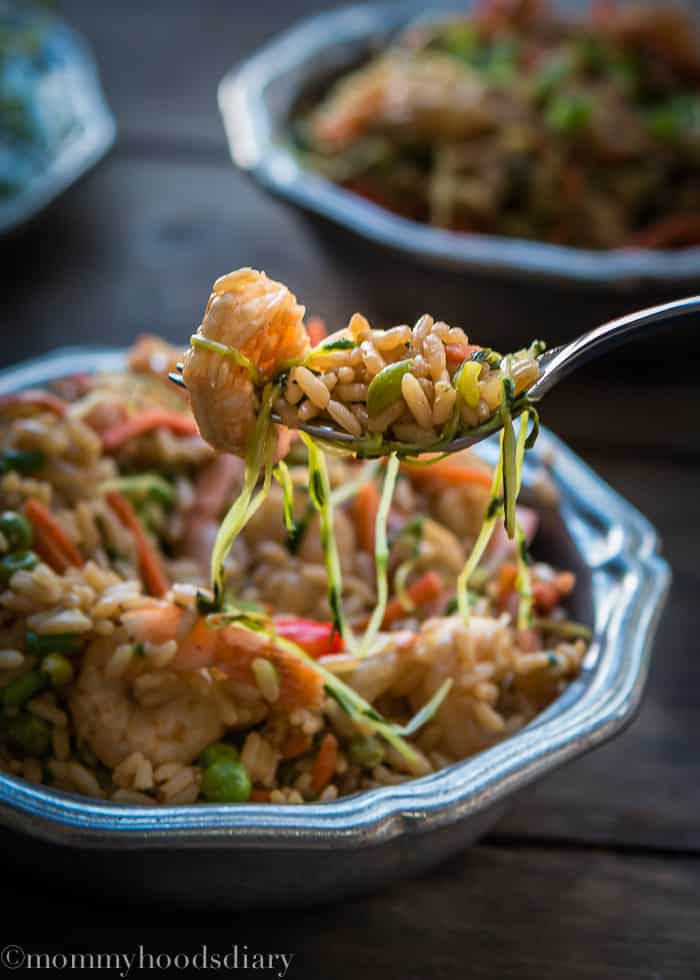 Shrimp and Sweet Peas Shoots Fried Rice 