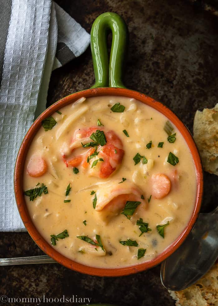 This Three Cheese Shrimp Beer Soup is a delicious and warming way to keep you cozy on chilly days. It’s warm, rich and hearty. Ready in less than 30 minutes! https://mommyshomecooking.com