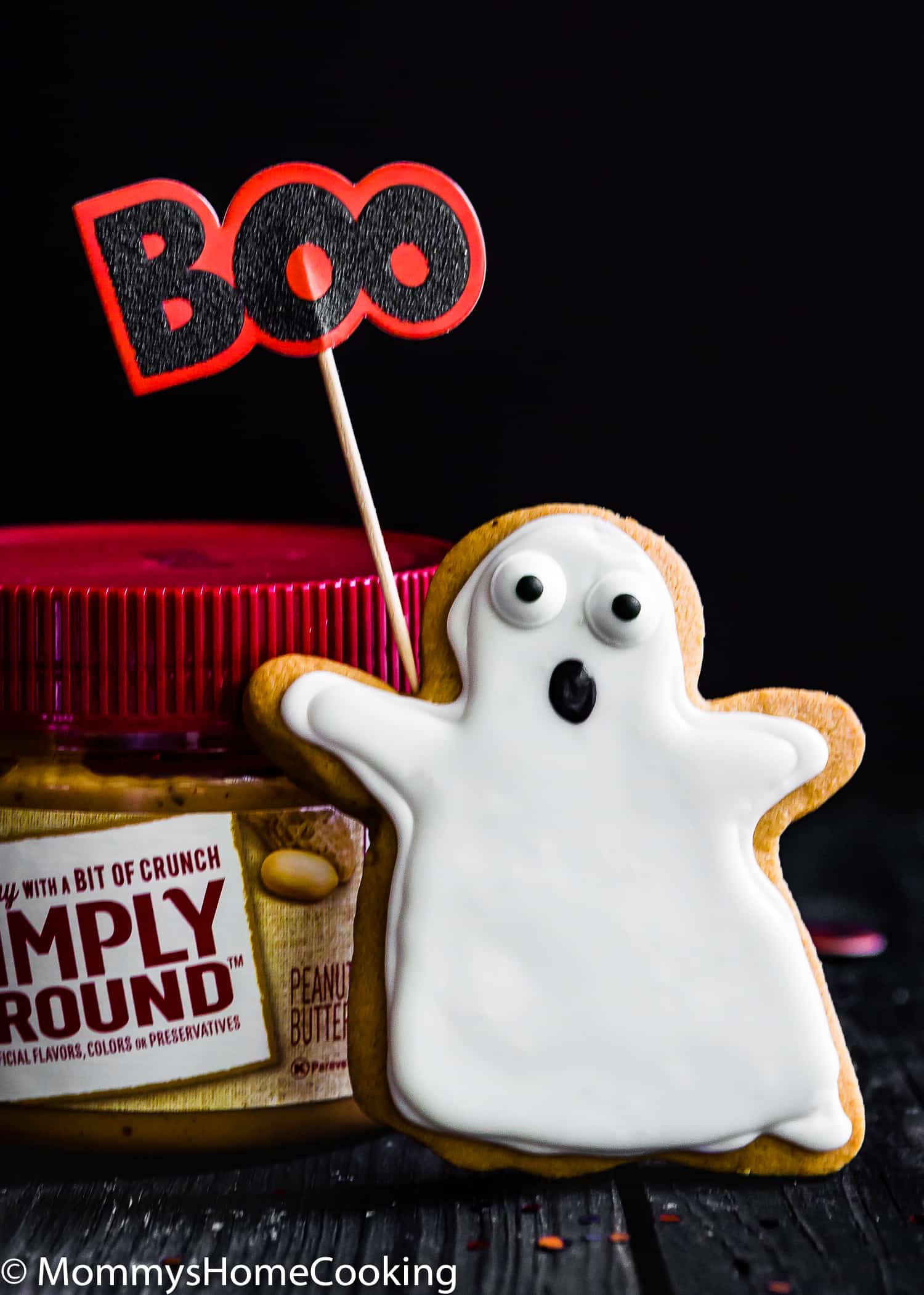 3-Ingredient Eggless Peanut Butter Halloween Cookies with a boo sign.
