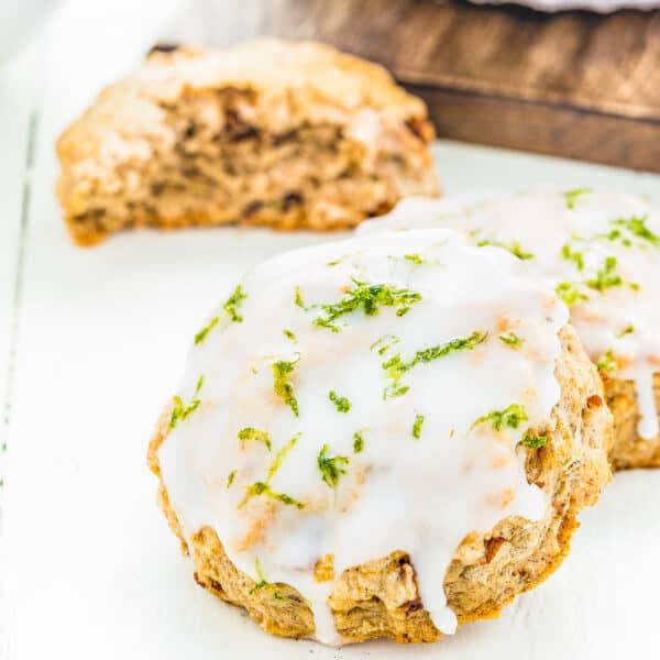 Eggless Gingerbread Scone with glaze and lime zest.