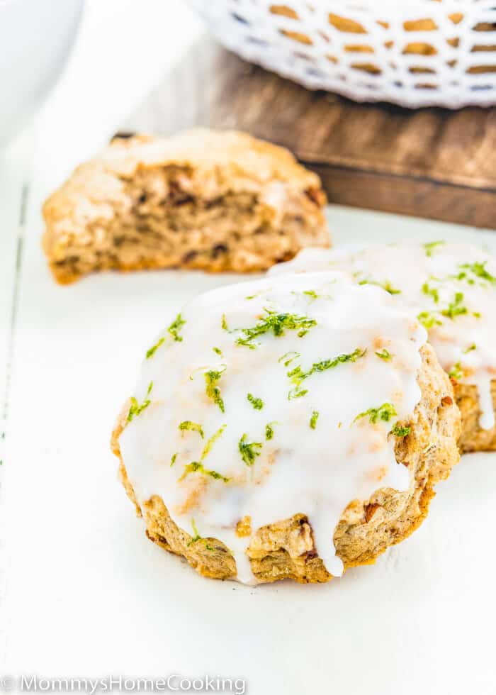 Eggless Gingerbread Scone with glaze and lime zest.