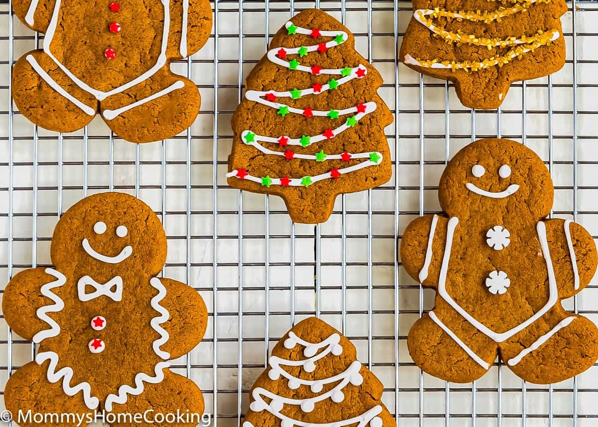 Eggless Gingerbread Cookies decorated with eggless royal icing.