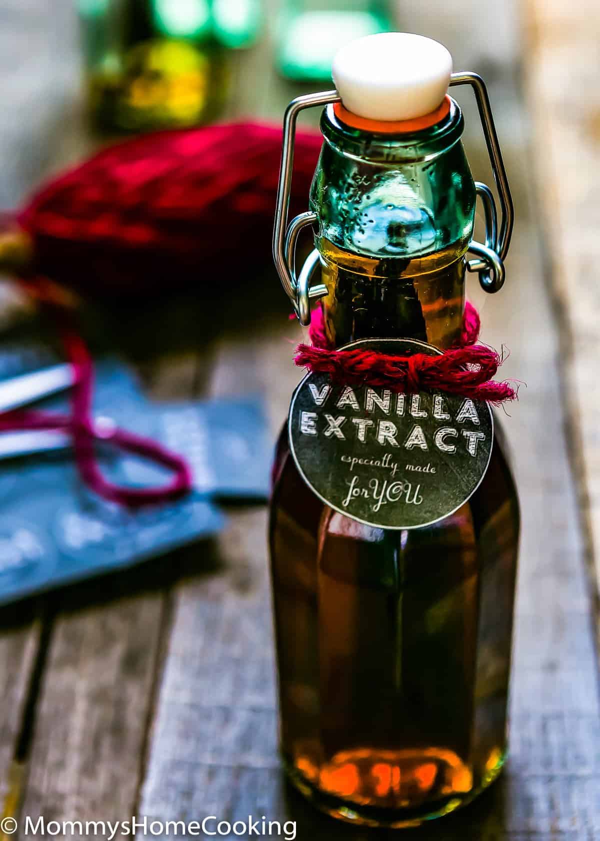 homemade vanilla extract with a cute tag