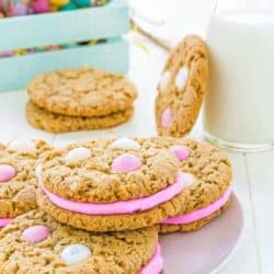 Eggless Easter Oatmeal Sandwich Cookies in a plate