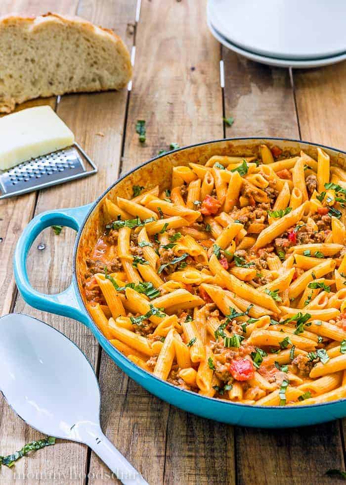 Penne with Sausage and Spicy Cream Tomato Sauce - Mommy's Home Cooking