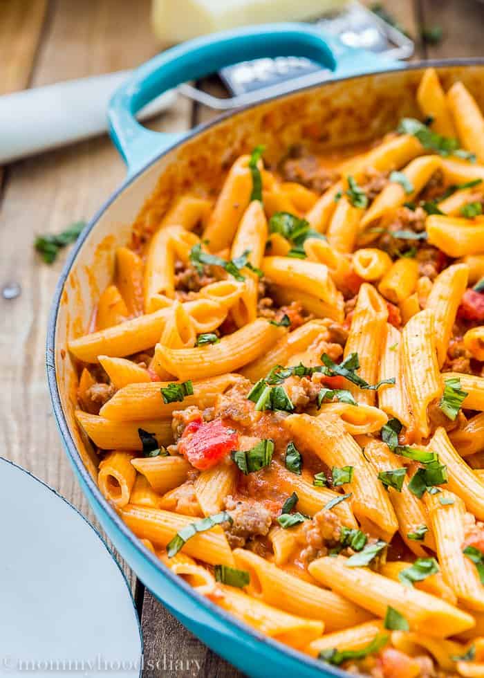 Penne with Sausage and Spicy Cream Tomato Sauce - Mommy's Home Cooking