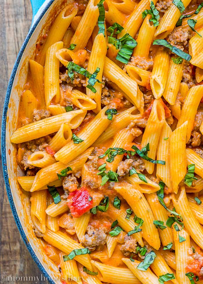 Penne with Sausage and Spicy Cream Tomato Sauce - Mommy's Home Cooking