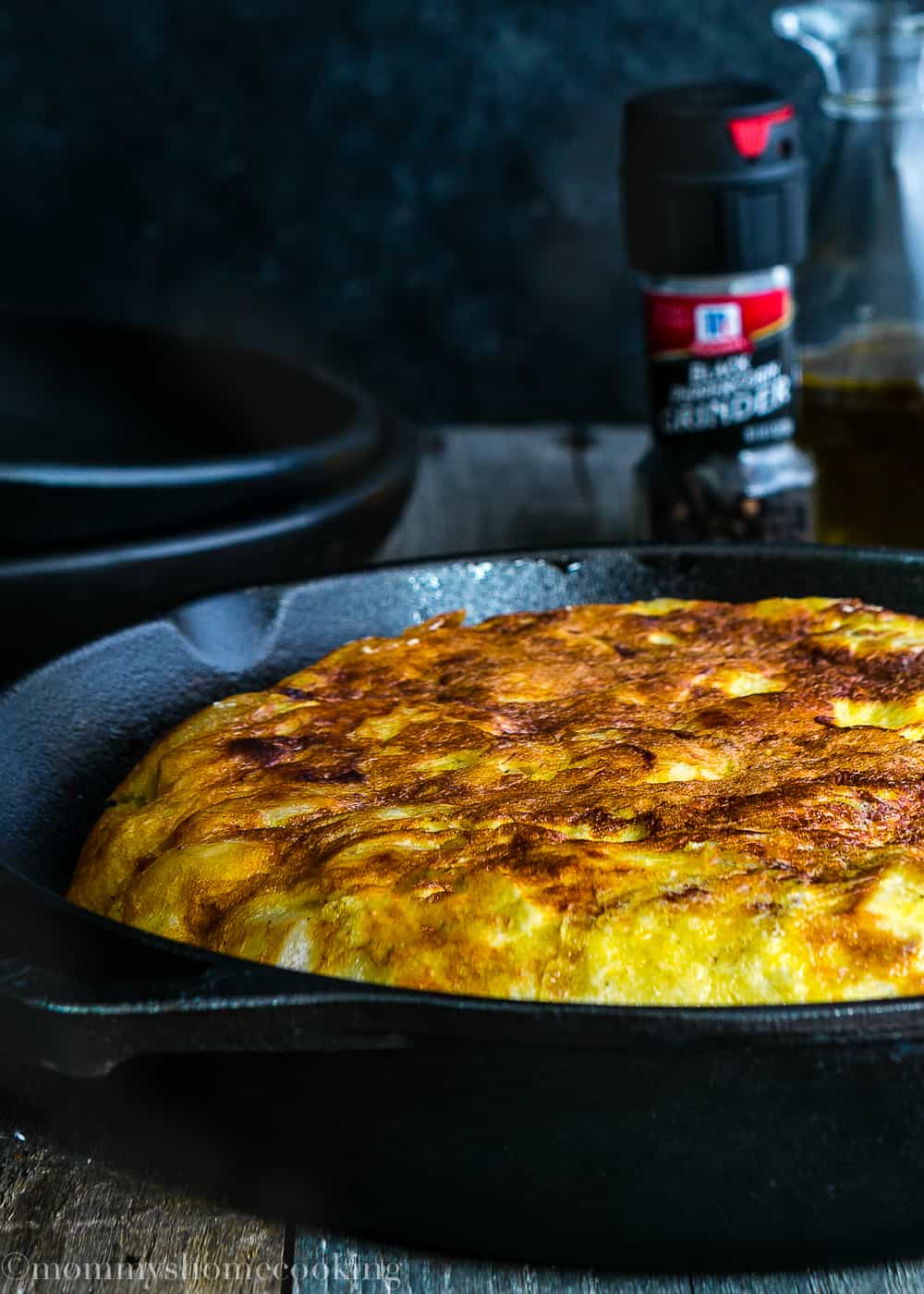 whole Tortilla Española in skillet