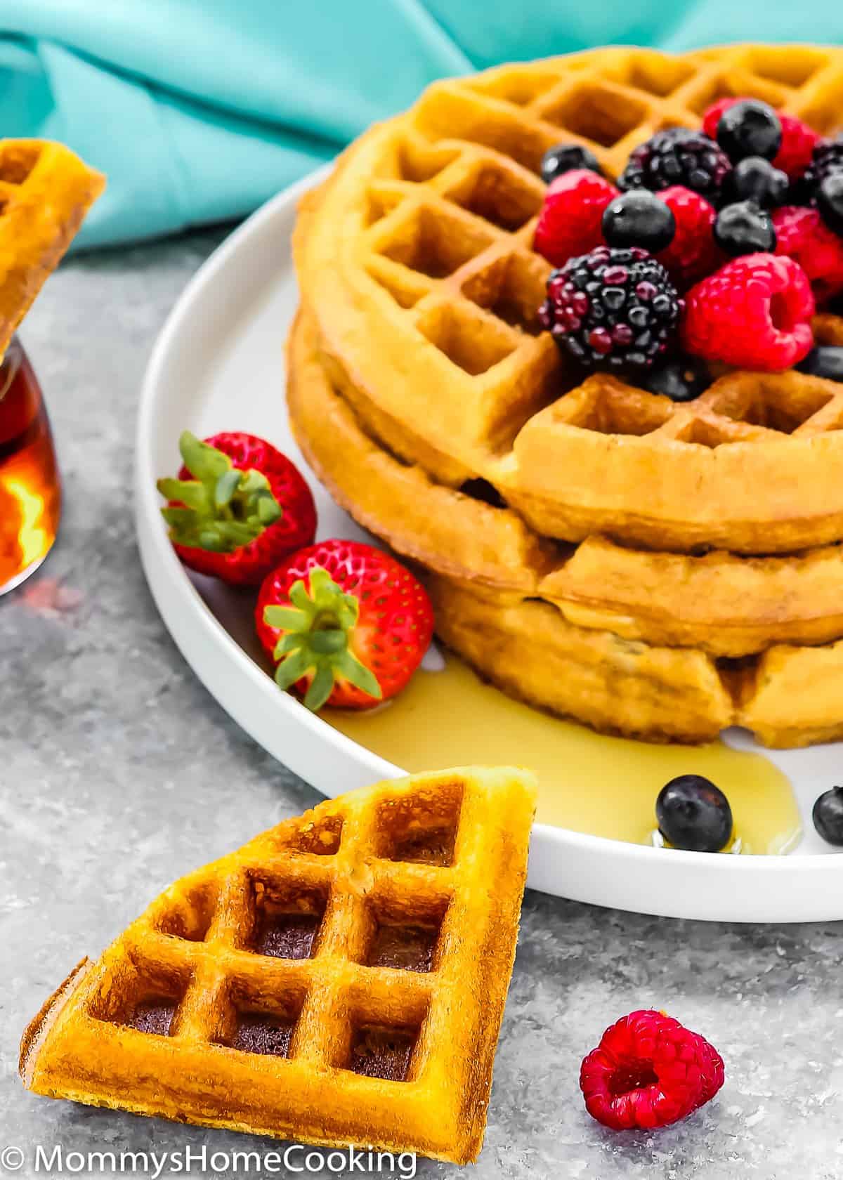 eggless waffles stack with fresh berries