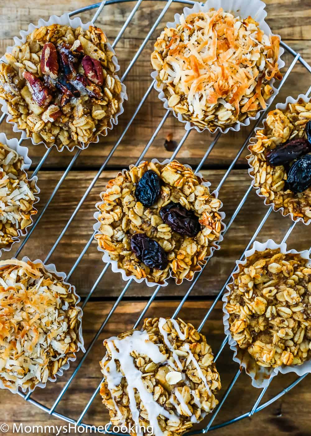 Eggless Baked Apple Oatmeal Muffins over a round cooling rack
