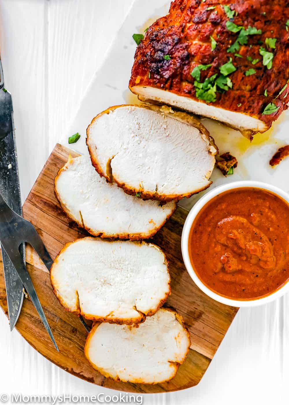 sliced Chipotle Turkey Breast Roast with chipotle sauce