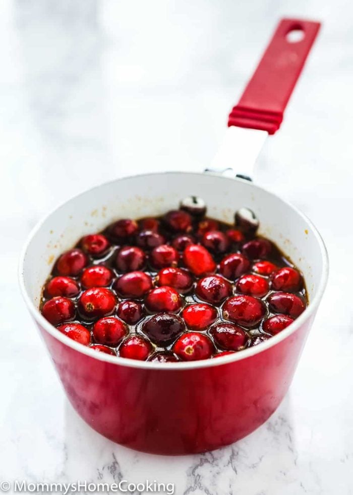 Cranberry Honey sauce in a small sauce pan