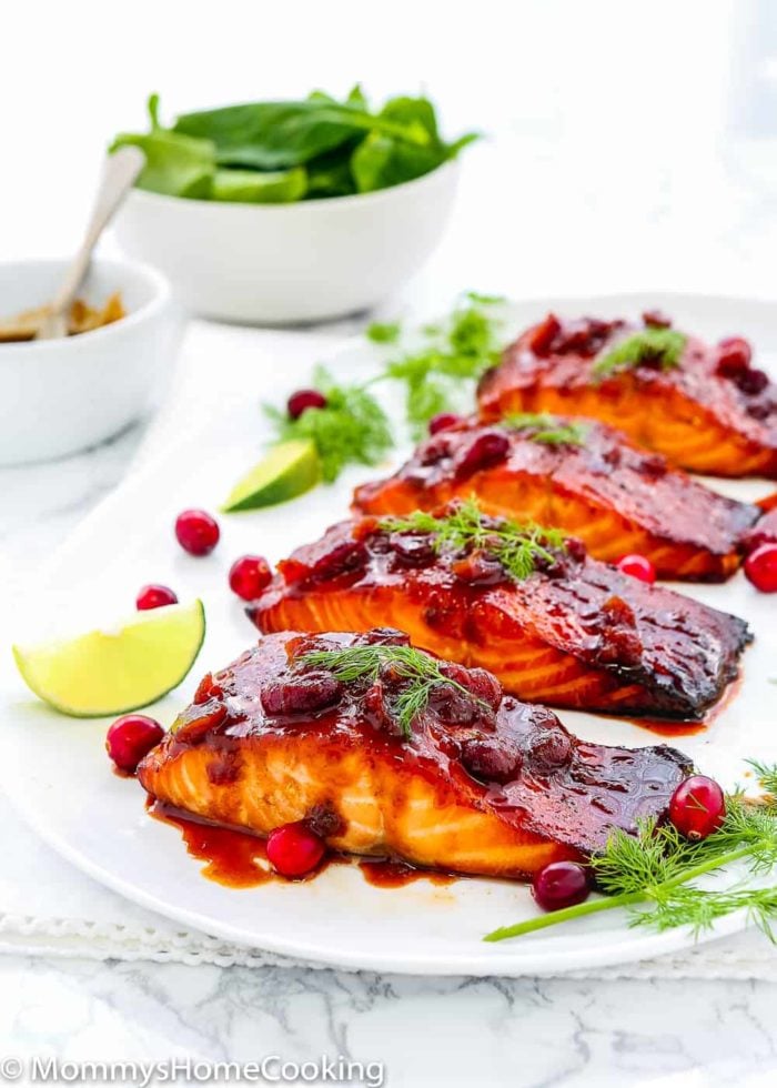 baked Salmon with cranberry honey sauce 