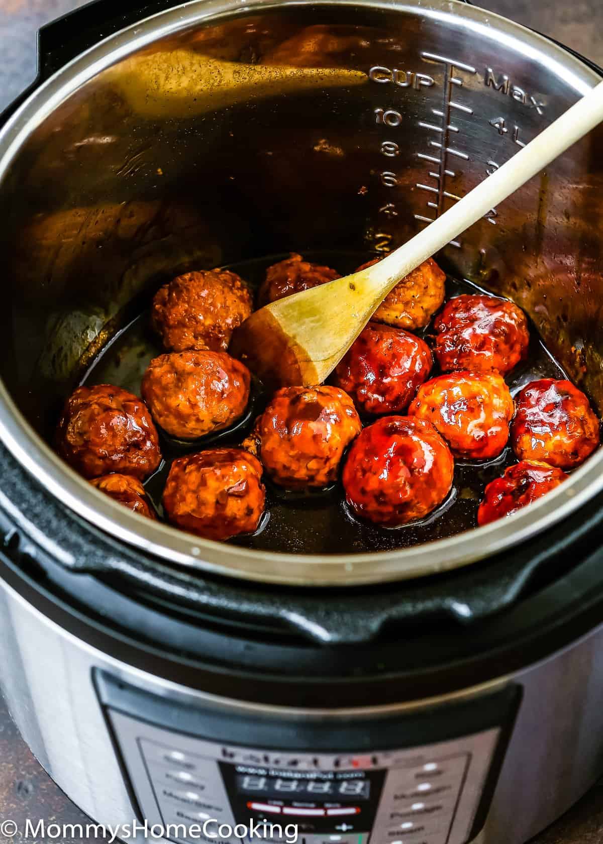 Eggless Teriyaki Turkey Meatballs in a pressure cooker