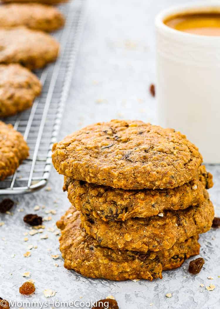 eggless breakfast cookies stack with a cup of coffee