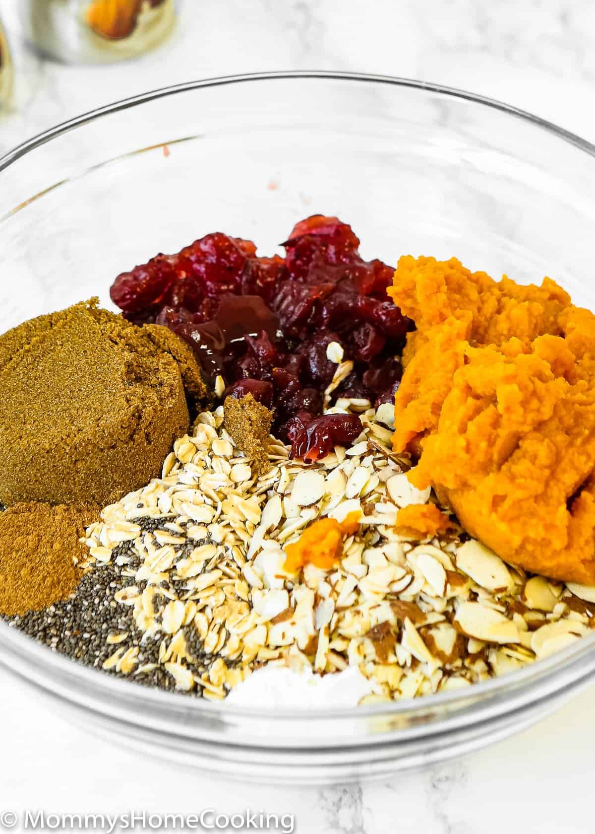 Eggless Pumpkin Baked Oatmeal ingredients in a bowl