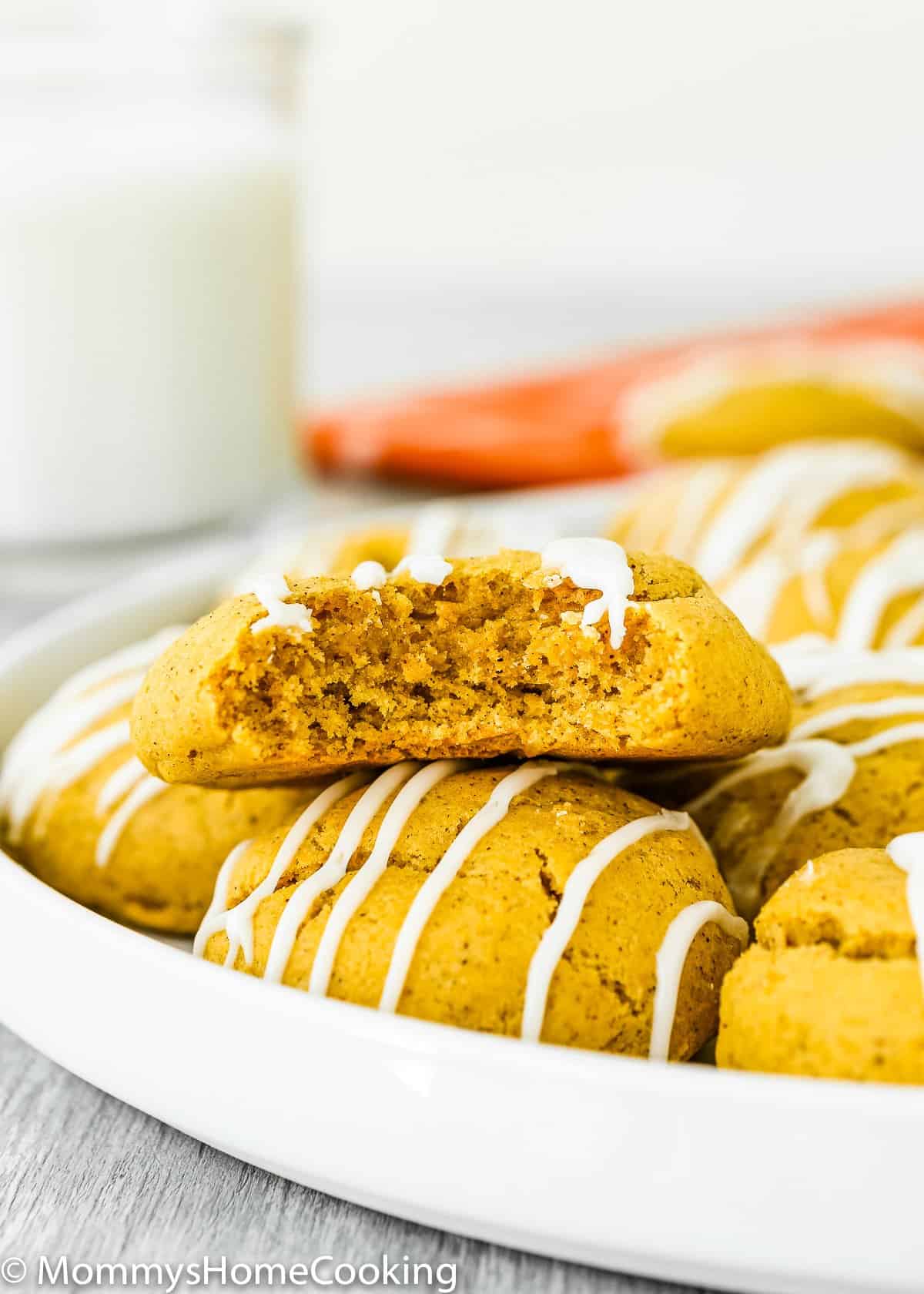 Eggless Pumpkin Cookie bitten showing the inside texture.