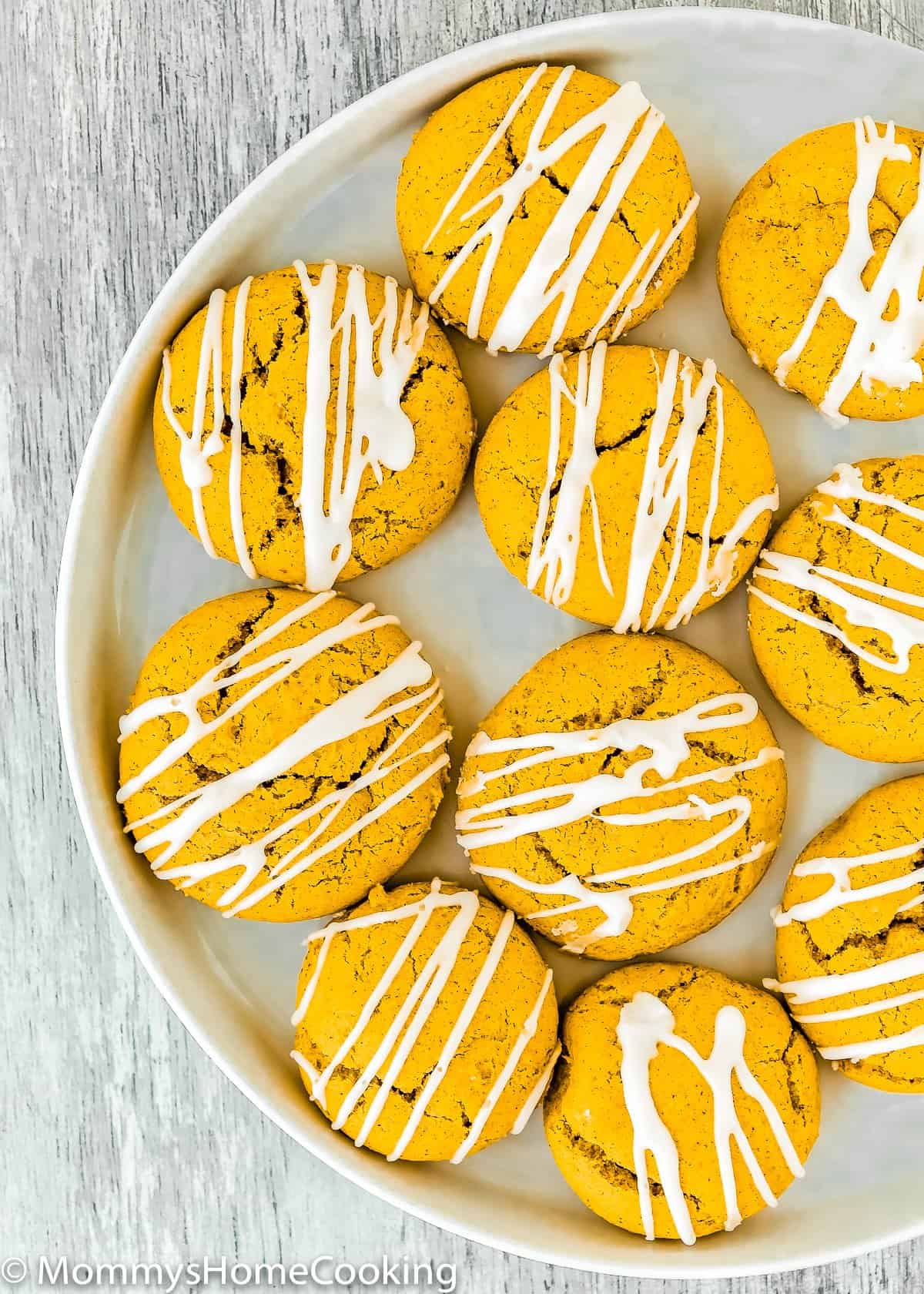 overhead view of Eggless Pumpkin Cookies on a plate.