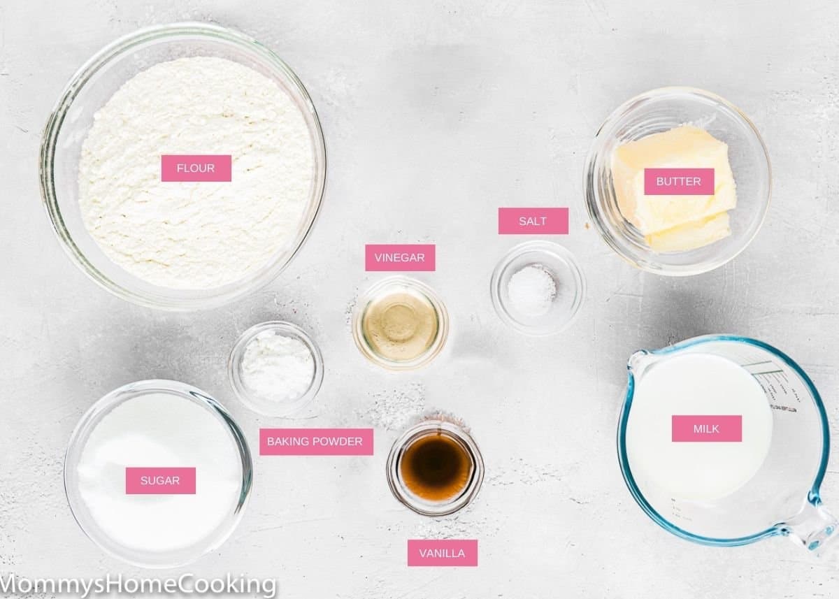 eggless vanilla cake ingredients with name tags