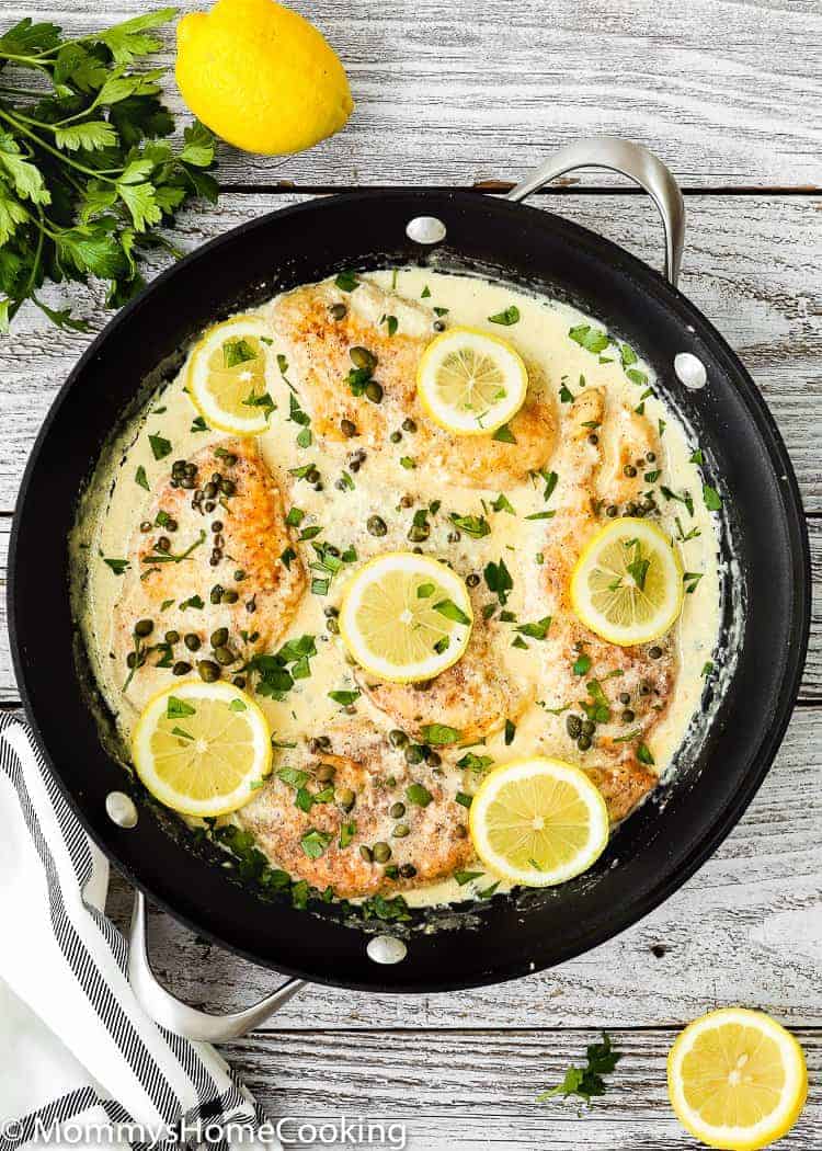 easy to make chicken piccata in a black skillet