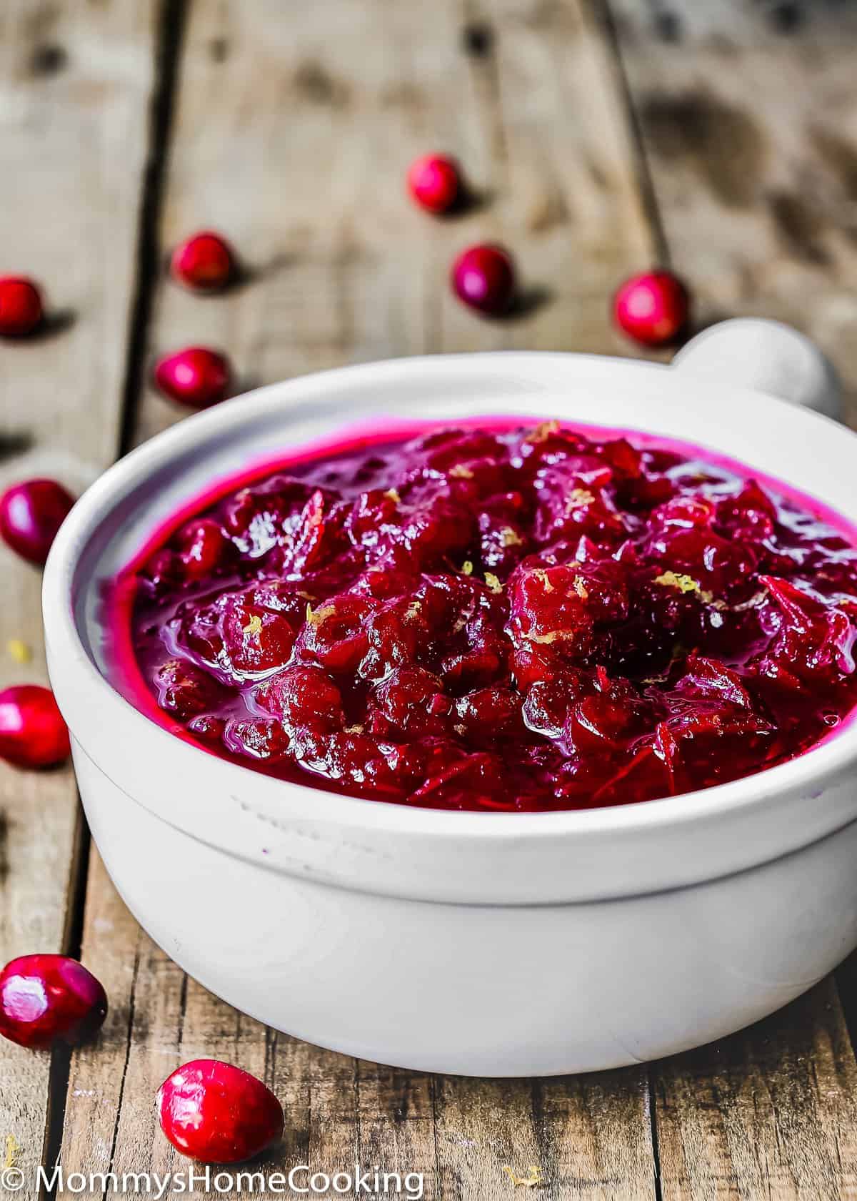 Cranberry Sauce in a white serving bowl.