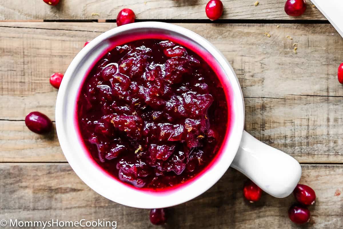 overhead view of Cranberry Sauce in a bowl