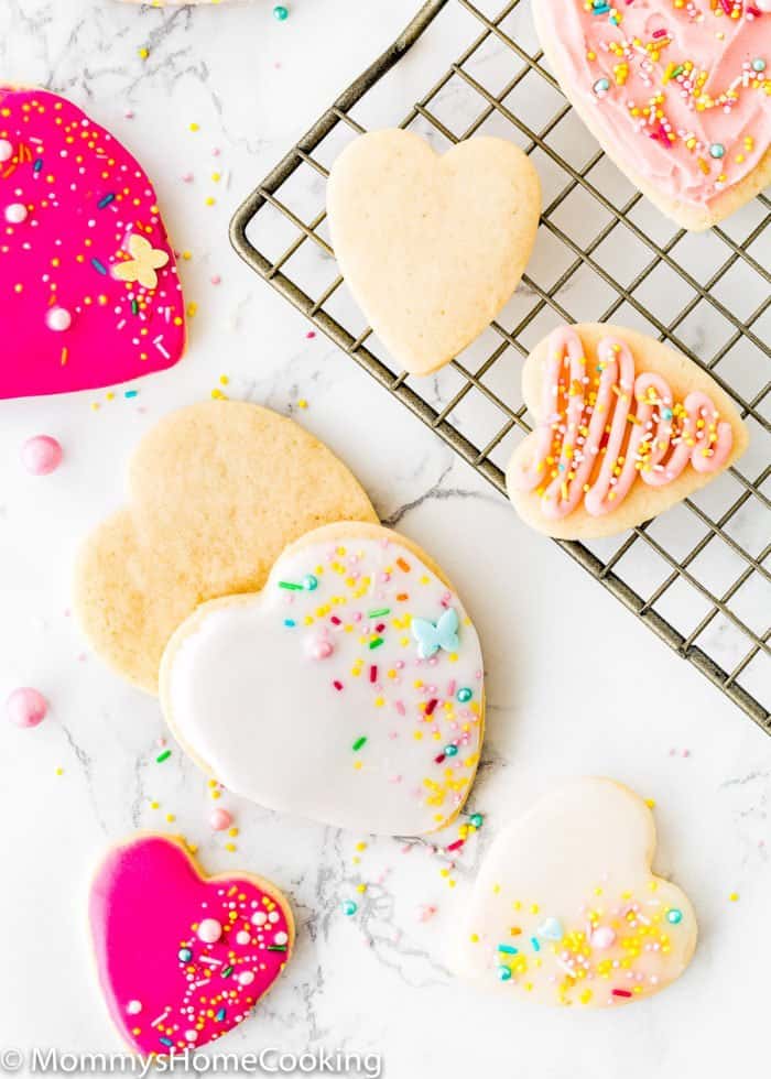 overhead view of Eggless Sugar Cookies over a marble surface