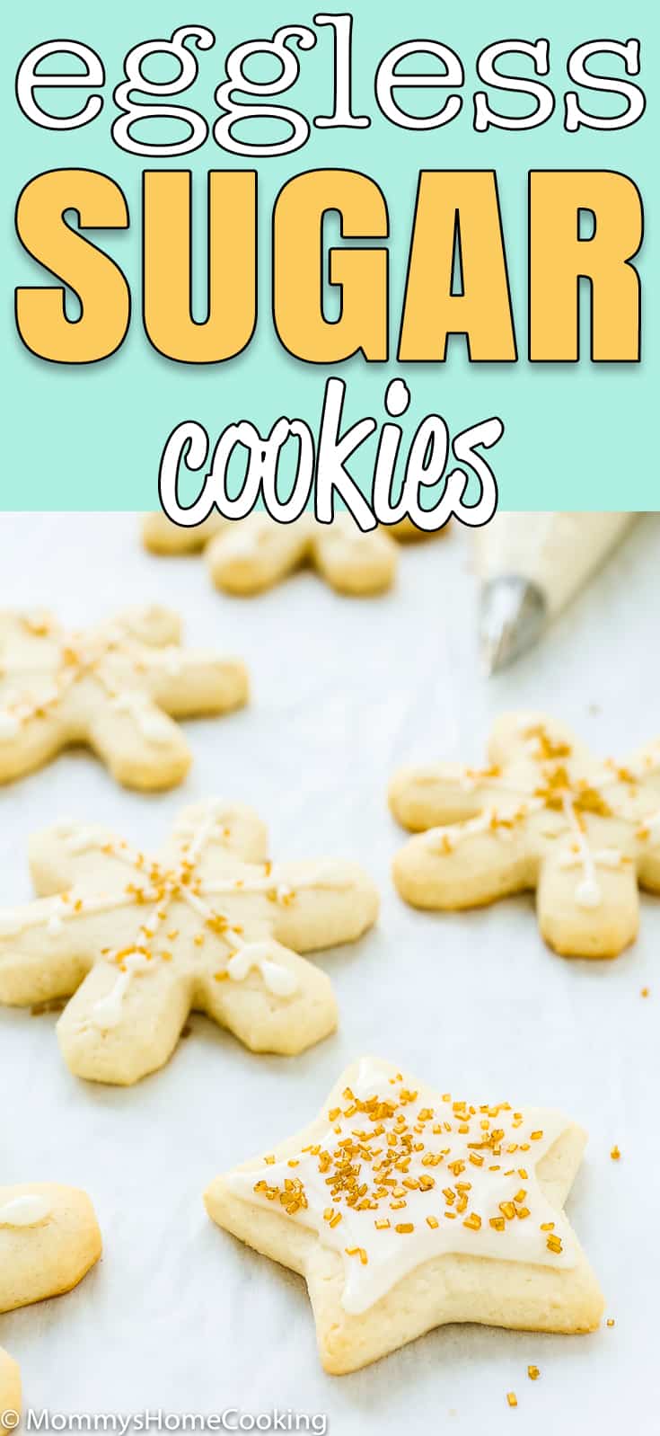 These Eggless Sugar Cookies are tender, buttery, keep their shape when baked, and yes, taste amazing, too. Serve them with or without icing and watch them disappear right before your eyes! #recipe #easy #cookies #eggless #eggfree #sugar #holidays #royalicing