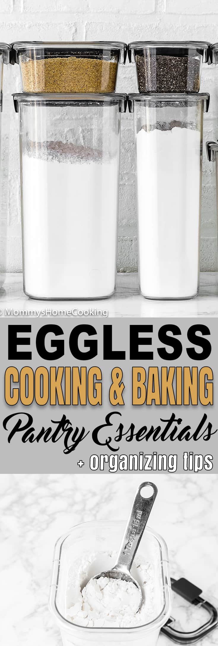container with my fave eggless cooking and baking pantry essentials