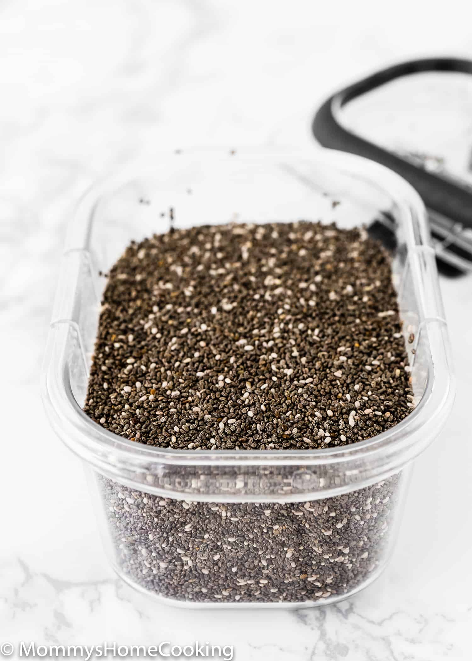a container with chia seeds as a egg substitute