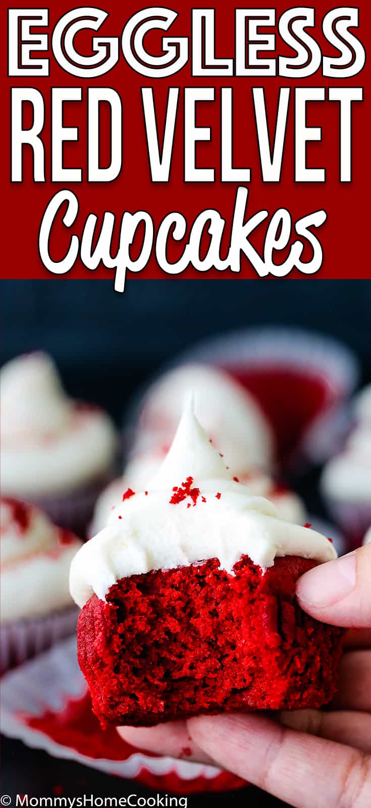 These Easy Eggless Red Velvet Cupcakes are tender, light, moist and delicious all at once!! They are super easy to whip up for your next get-together. Perfect for crowded birthday parties and school celebrations. #recipe #egglessbaking #eggfree #eggless #cupcake #redvelvet #valentines #desserts