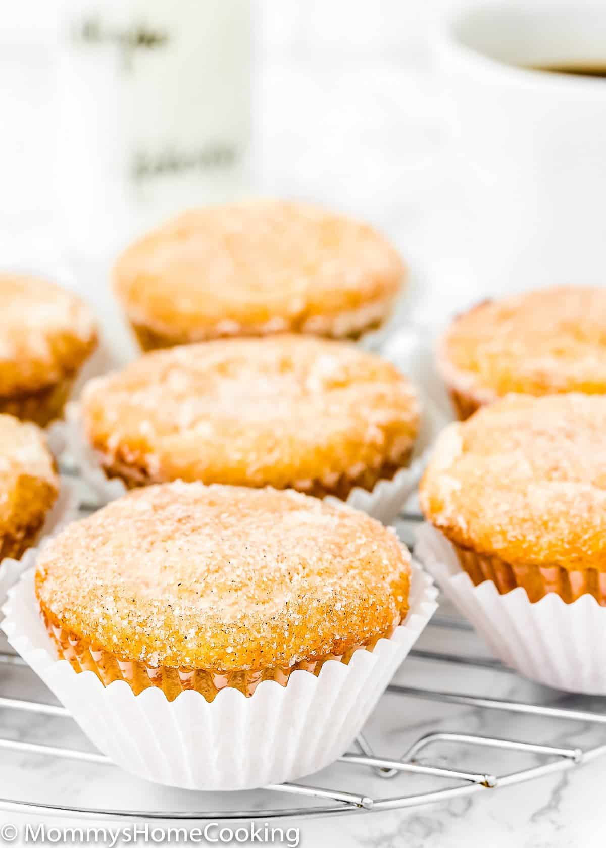 Eggless Sugar Donut Muffins over a cooling rack