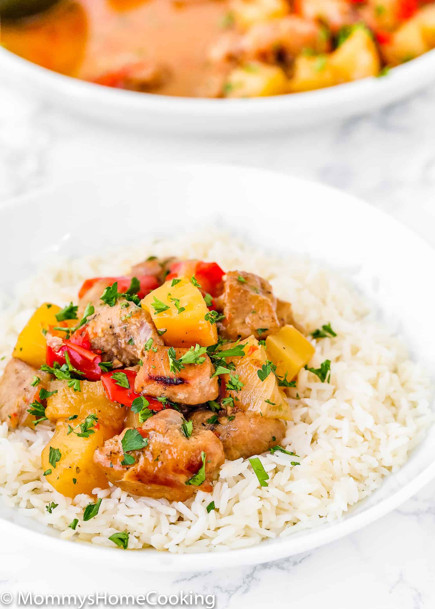 Instant Pot Hawaiian Pineapple Pork in a plate with rice.