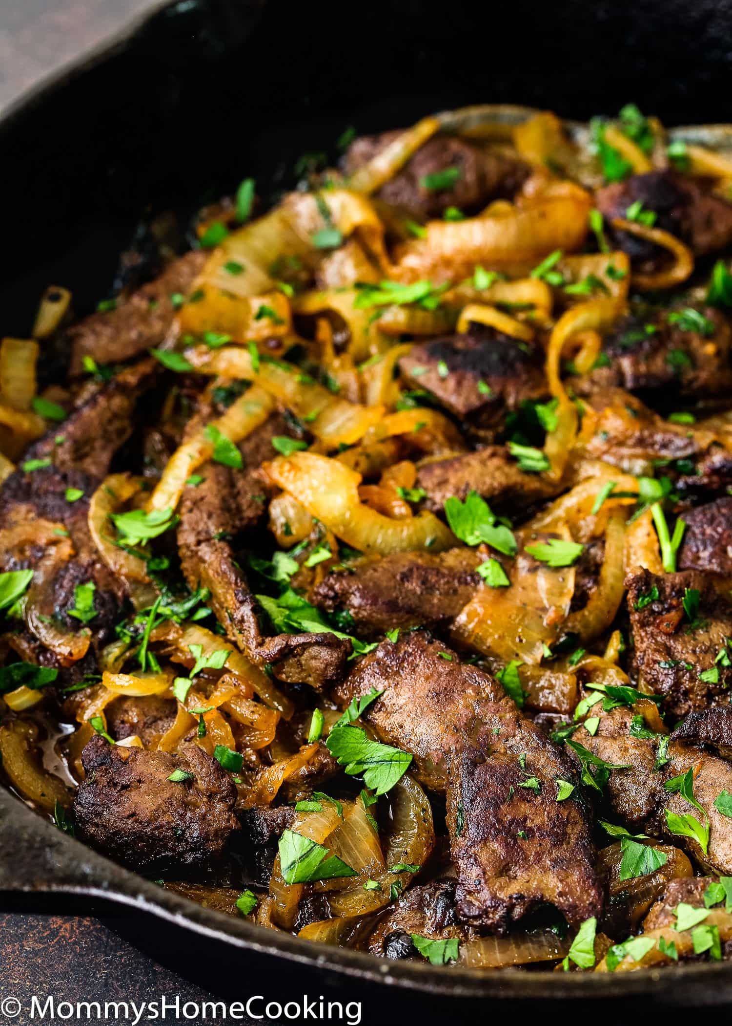 Beef Liver and Onions with chopped cilantro