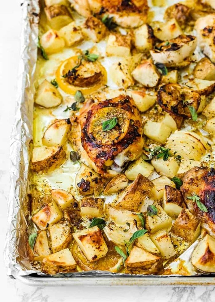 Sheet Pan Lemon Garlic Roasted Chicken and Potatoes - Mommy's Home Cooking