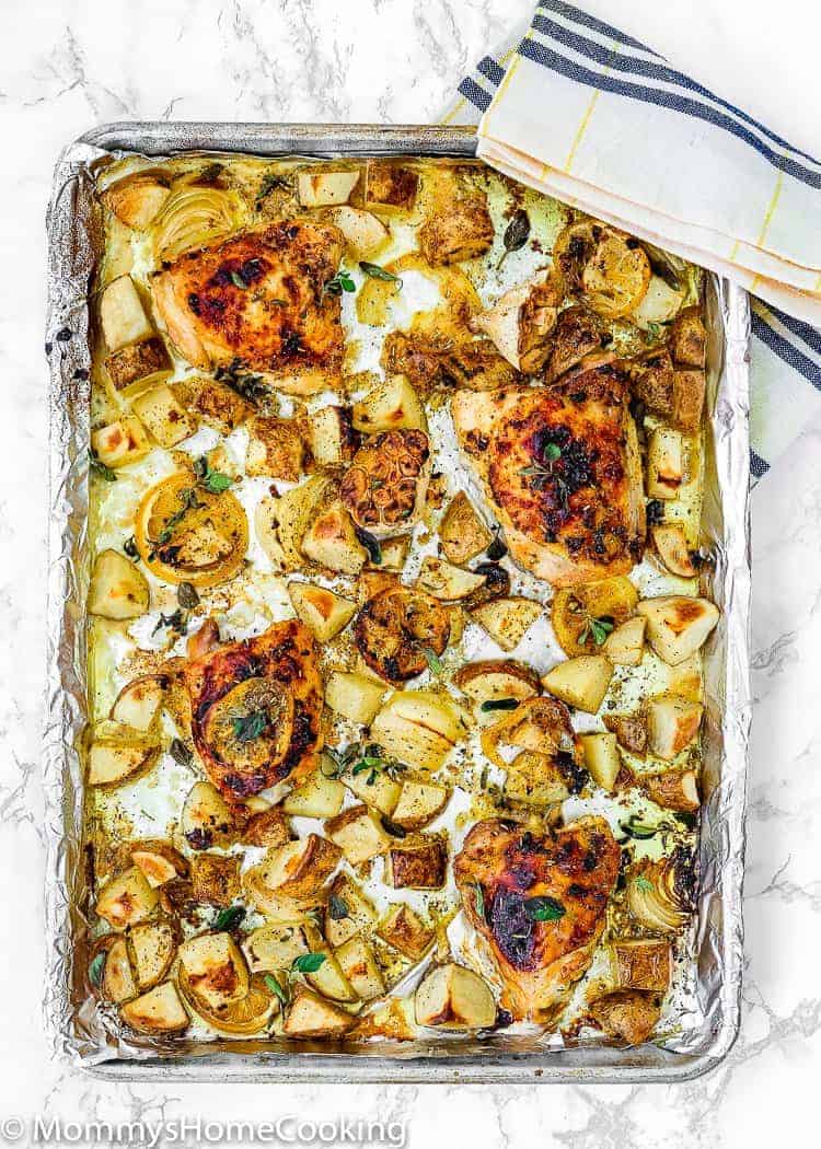 Sheet Pan Lemon Garlic Roasted Chicken And Potatoes Mommys Home Cooking 