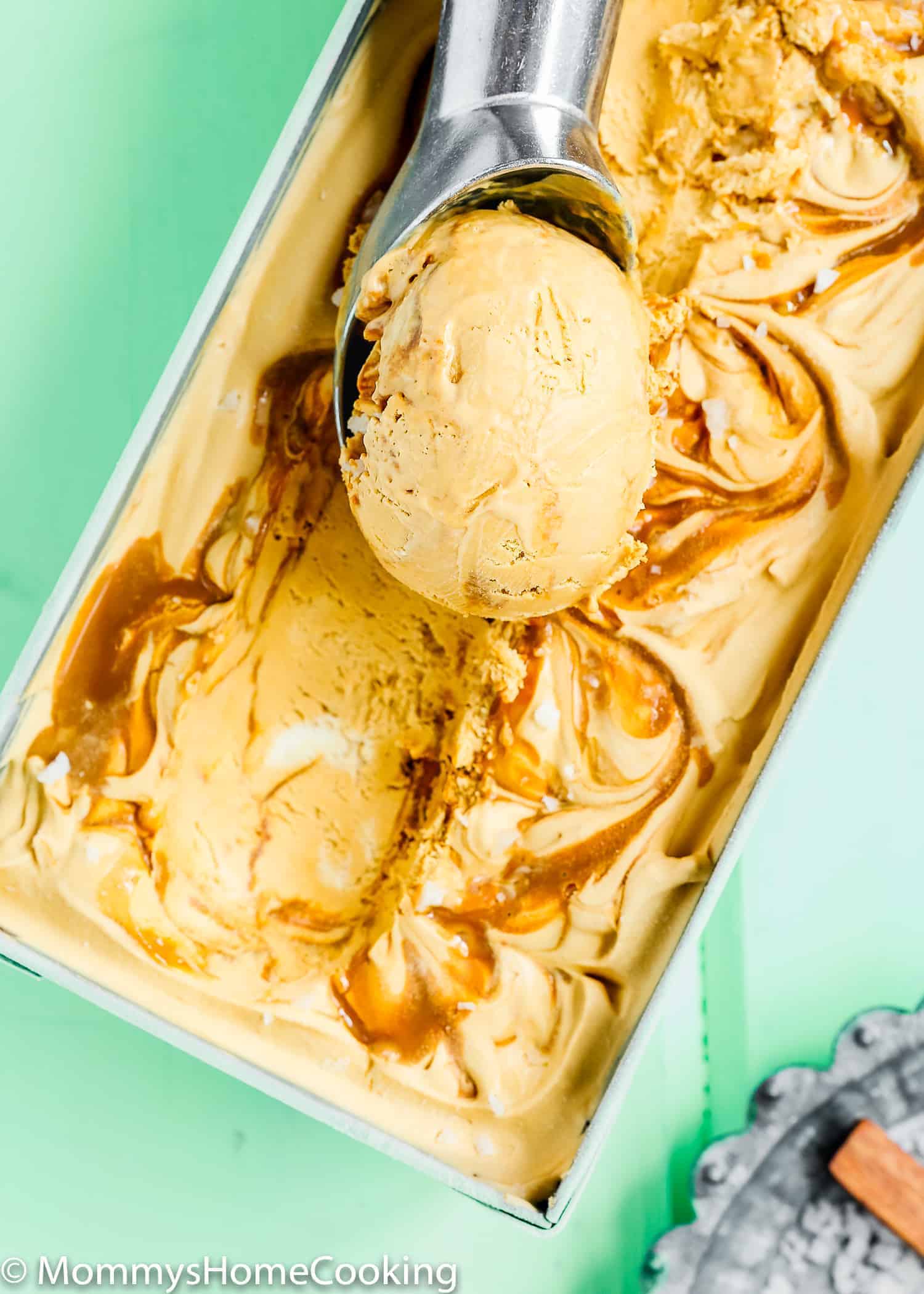 an ice cream scoop with dulce the leche egg-free ice cream.