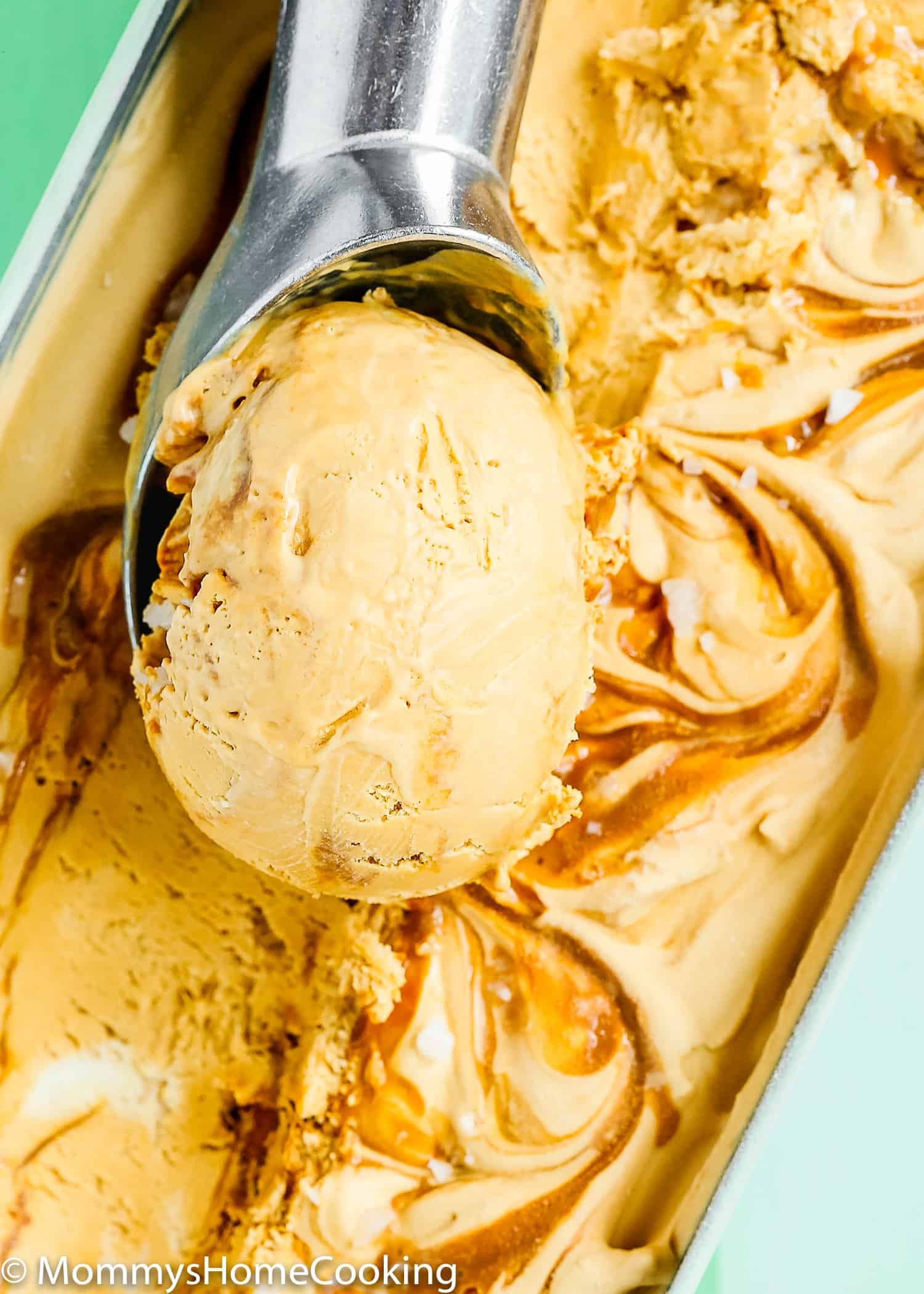 closeup of a ice cream scoop with Eggless Ice Cream