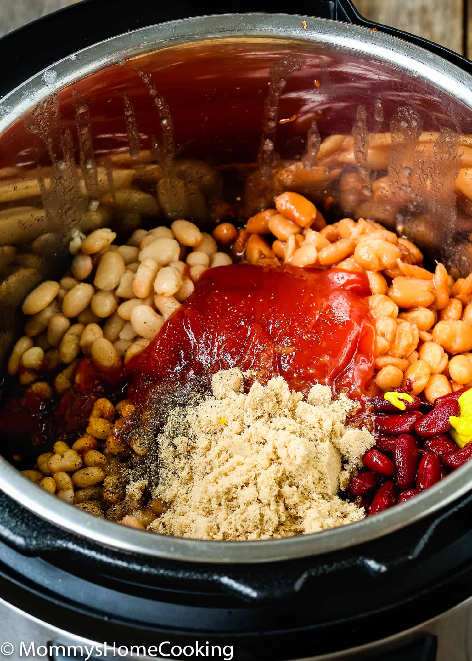 Ingredients needed to make Instant Pot Baked Beans in the instant pot.