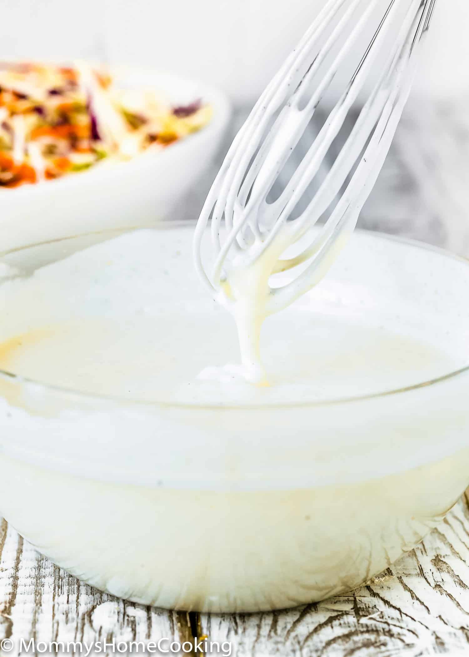 egg-free buttermilk salad dressing in a bowl. 