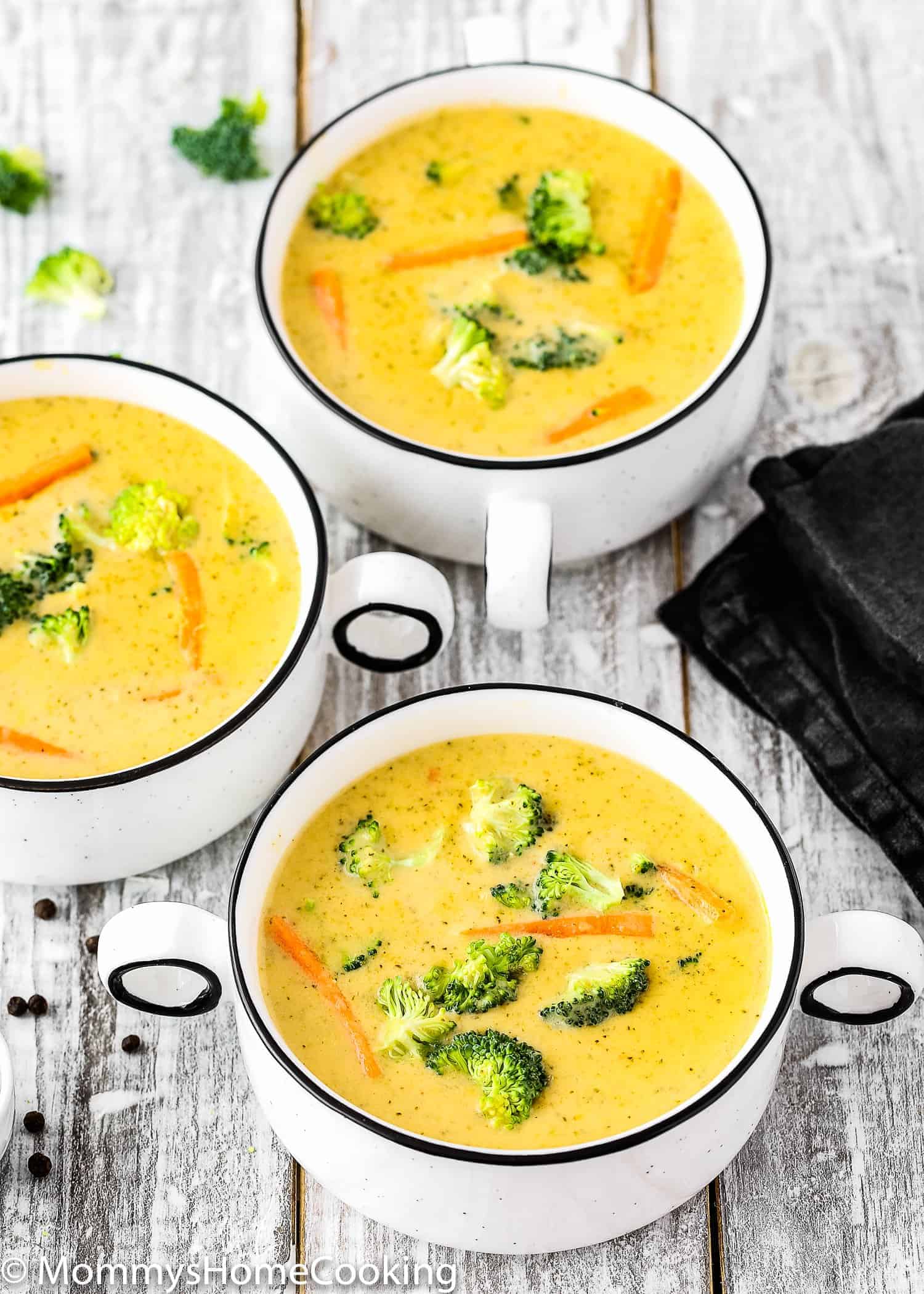 Broccoli Cheddar Cheese Soup in a white bowl