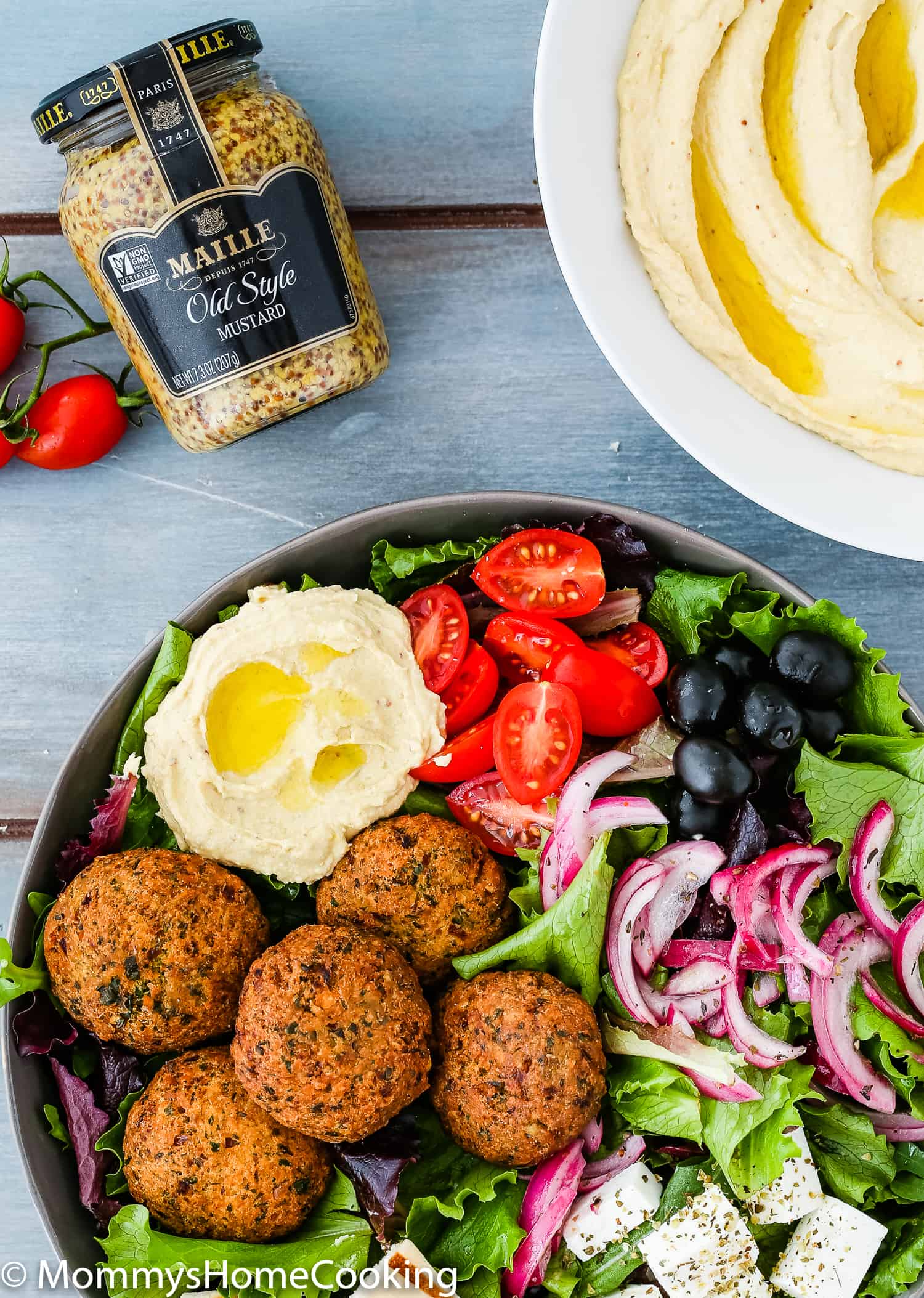 Falafel Salad Bowls with Mustard Hummus - Mommy's Home Cooking