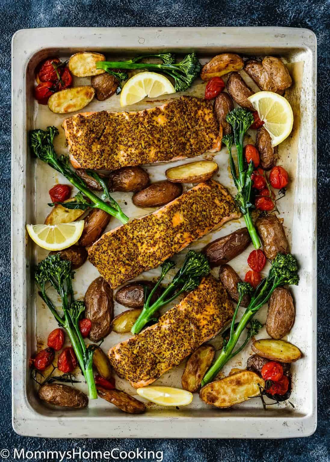 Sheet Pan Mustard Salmon Dinner (Quick & Easy) - Mommy's Home Cooking